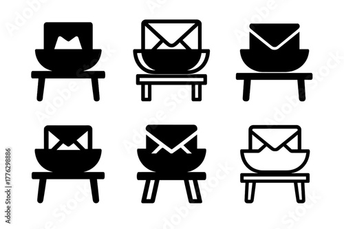 Mail Logo Variations. Bringing in the mail. Icon set. Set Logo of bringing in the mail: hallway mail basket on console table. harmonious logo variations of the