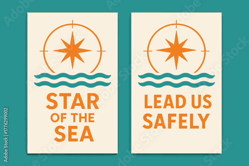 Star of the Sea. Star of the Sea. Two vertical A6 banners with safe margins, centered composition, no elements touching edges, modern, turquoise and orange,