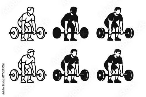 Fitness Form Logos. Fitness coach demonstrating proper form for exercises like deadlifts. Set Logo of fitness coach demonstrating proper form for exercises
