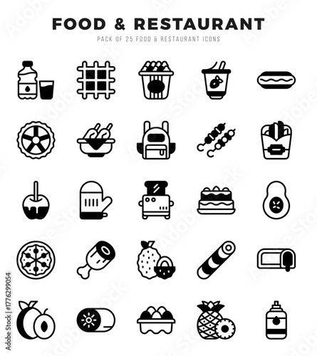 Food and Restaurant. Lineal Filled icons Pack. vector illustration.