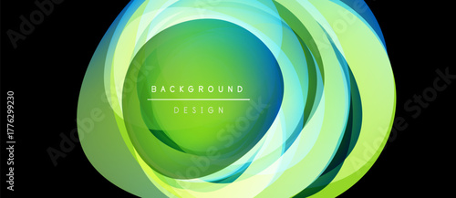 Abstract layered design. Vibrant green hues dominate, creating dynamic circular forms. Text reads background design. Modern, clean aesthetic.