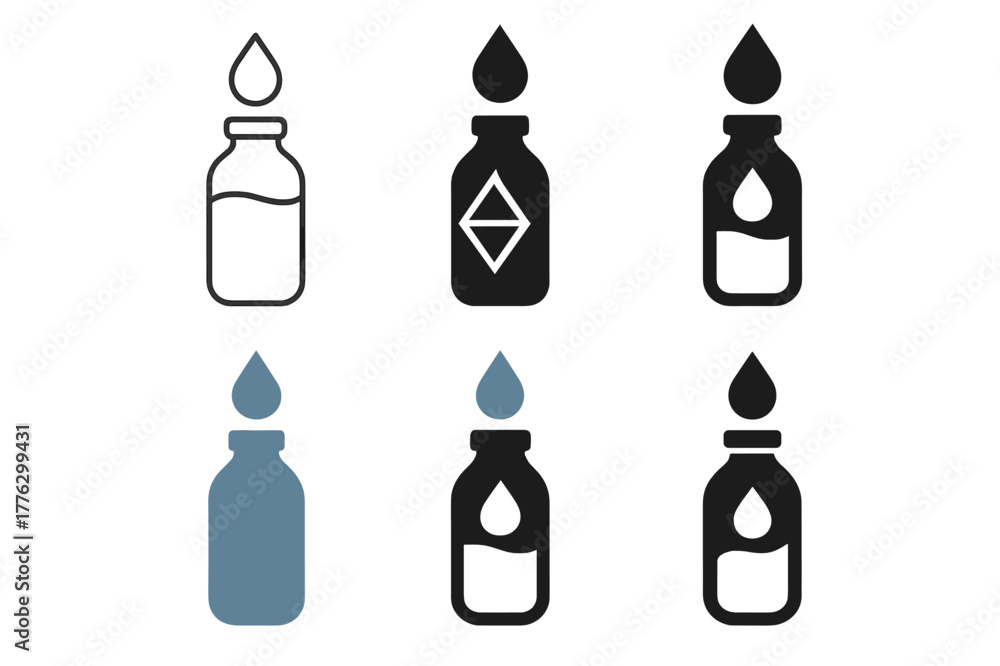 Fototapeta premium Water Refill Logos. Refilling a water bottle. Set Logo of Refilling a water bottle: droplet entering bottle. Icon set. harmonious logo variations of the same