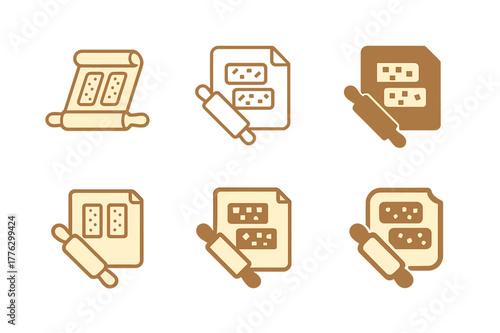 Granola Bar Logos. Baking a batch of granola bars for on-the-go snacks. Set Logo of baking a batch of granola bars for on-the-go snacks: rolling pin and