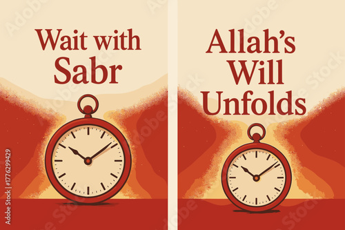 Patience and Faith Banners. Patience & Faith. Two vertical A6 banners with safe margins, centered composition, no elements touching edges, modern, red and