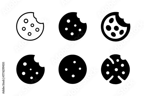 Forgotten Treat Logos. Finding a forgotten treat or snack in your pantry. Set Logo of Forgotten treat: cookie with bite mark. Icon set. harmonious logo