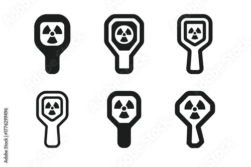 Geiger Counter Logos. Post-apocalyptic societies. Set Logo of Post-apocalyptic societies: handheld Geiger counter. Icon set. harmonious logo variations of the