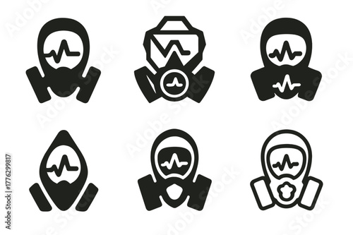 VO2 Max Logo Variations. VO2 max testing. Set Logo of VO2 max testing: breathing mask with oxygen graph. harmonious logo variations of the same emblematic