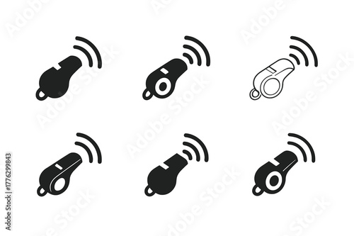 Pet Training Logos. Pet training and obedience classes. Set Logo of Pet training and obedience classes: training whistle with sound waves. Icon set. harmonious