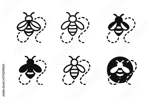 Animal Consciousness Logos. Exploring the consciousness of animals. Set Logo of exploring the consciousness of animals: bee waggle dance path. Icon set.