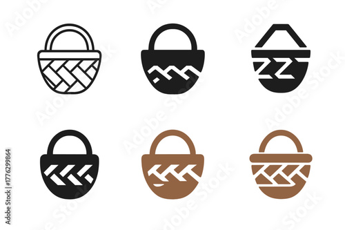 Cultural Emblem Logos. Cultural heritage tours and indigenous experiences. Set Logo of Cultural heritage tours and indigenous experiences: woven basket emblem.