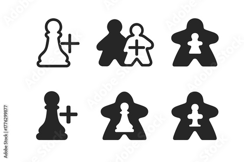Board Game Icons. Family Game Nights. Set Logo of Board Game Icon: Minimal outline, Filled silhouette, Abstract geometric, Negative space, Flat