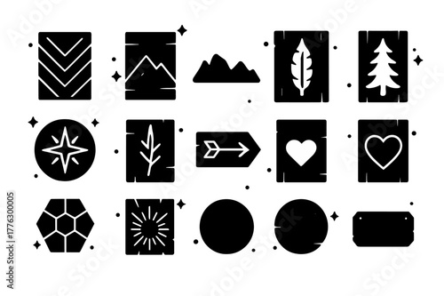 Rustic Wood Icon Series. Rustic wall art from reclaimed wood. Solid icons set of Rustic wall art from reclaimed wood: chevron panel, herringbone panel,