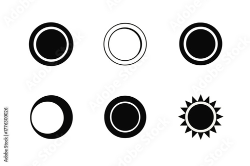 Eclipse Logo Variations. Maximum contrast. Set Logo of maximum contrast: solar eclipse ring. Icon set. harmonious logo variations of the same emblematic