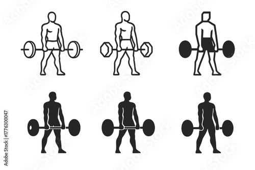 Fitness Form Logos. Fitness coach demonstrating proper form for exercises like deadlifts. Set Logo of fitness coach demonstrating proper form for exercises