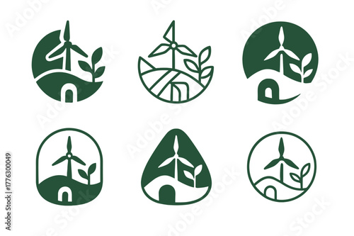 Rural Renewable Energy Logos. Renewable energy in rural areas without technology dependence. Set Logo of renewable energy in rural areas without technology