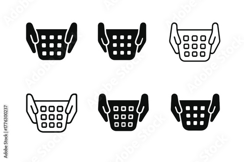 House Cleaning Logos. Cleaning the house together. Set Logo of Cleaning the house together: laundry basket carried by two handles. Icon set. harmonious logo