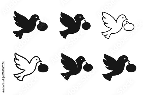 Peaceful Coaching Logos. Conflict resolution in coaching. Set Logo of Conflict resolution in coaching: peace dove with dialogue ribbon. Icon set. harmonious