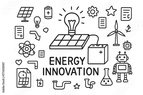 Energy Innovation Doodles. Energy inventions. Hand-drawn doodle illustration of energy inventions. In the
