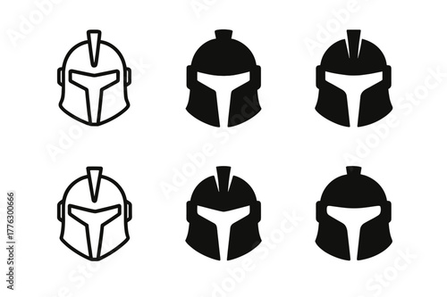Cosplay Helmet Logos. Fan conventions and cosplay events. Set Logo of cosplay helmet: character helmet and visor. Icon set. harmonious logo variations of the