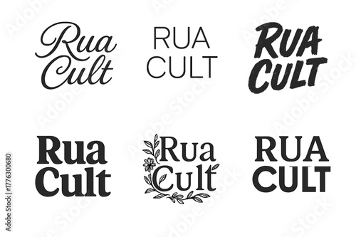 Diverse Lettering Showcase. Rua Cult. Set lettering. harmonious lettering variations of the same emblematic concept, each with different artistic