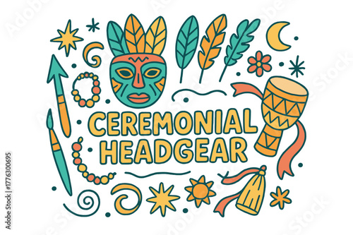 Ceremonial Headgear Doodle. Ceremonial headgear. Hand-drawn doodle illustration of ceremonial headgear. Mask,
