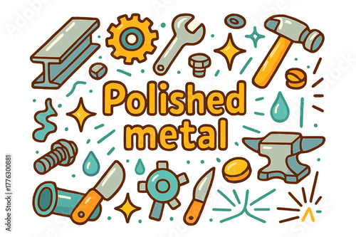 Polished Metal Doodle. Polished metal. Hand-drawn doodle illustration of Polished metal. Steel beam, gear,