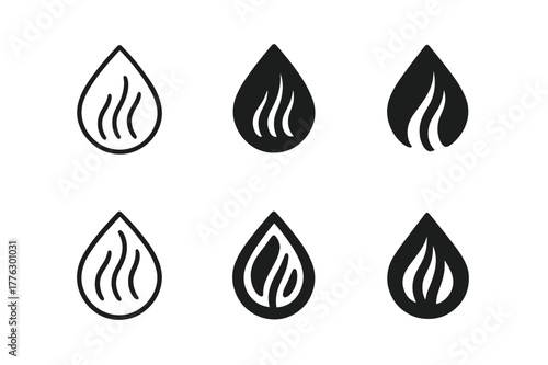 Hair Treatment Logos. Hair treatment mask. Set Logo of hair treatment mask: nourishing oil drop icon. Icon set. harmonious logo variations of the