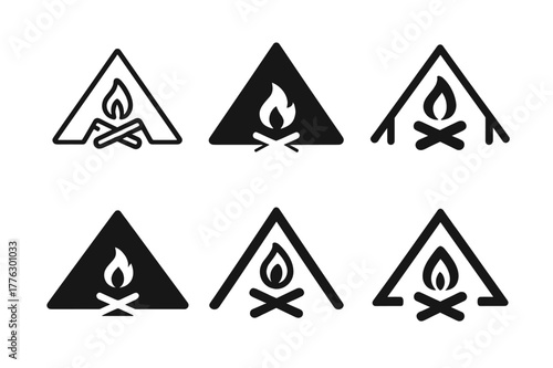 Travel Logo Variations. Holiday travel and vacation. Set Logo of Holiday travel and vacation: camping tent with campfire. Icon set. harmonious logo variations