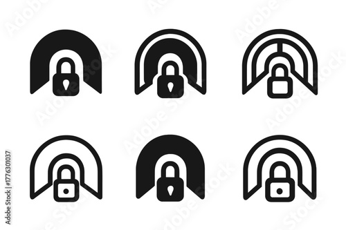 Cybersecurity Logo Variations. Cybersecurity protocols. Set Logo of cybersecurity protocols: VPN tunnel. Icon set. harmonious logo variations of the same