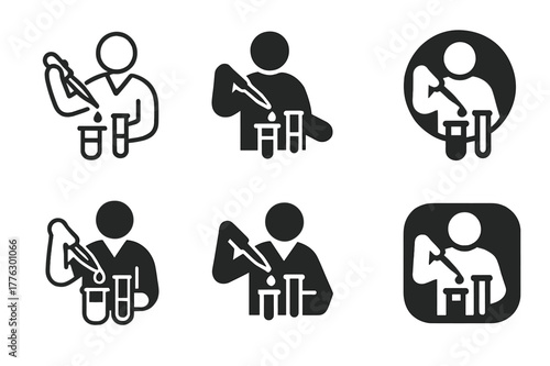 Scientific Logo Variations. Laboratory assistants performing hands-on tasks. Set Logo of Laboratory assistants performing hands-on tasks: pipette transferring