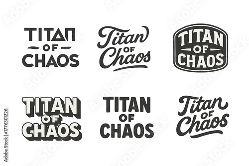 Harmonious Lettering Grid. Titan of Chaos. Set lettering. harmonious lettering variations of the same emblematic concept (Abstract geometric letterforms,