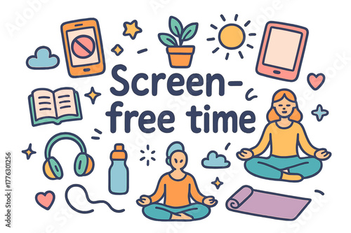 Screen-Free Time Doodle. Screen-free time. Hand-drawn doodle illustration of screen-free time. Smartphone,