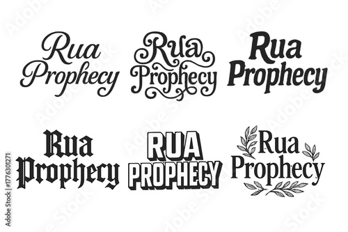 Harmonious Lettering Variations. Rua Prophecy. Set lettering. harmonious lettering variations of the same emblematic concept, each with different artistic