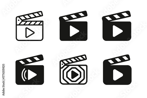 Logo Emblem Variations. Content series branding. Set Logo of content series branding: clapperboard with streaming symbol. Icon set. harmonious logo variations