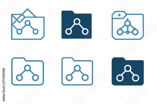 IP Logo Variations. Lawyers and clients discussing intellectual property cases. Set Logo of IP portfolio strategy: folder with network nodes. Icon set.