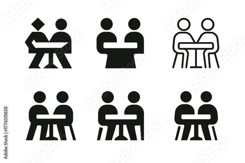 Collaborative Logo Variations. Collaborations in art and business. Set Logo of Collaborations in art and business: Studio co-working table. Icon set.