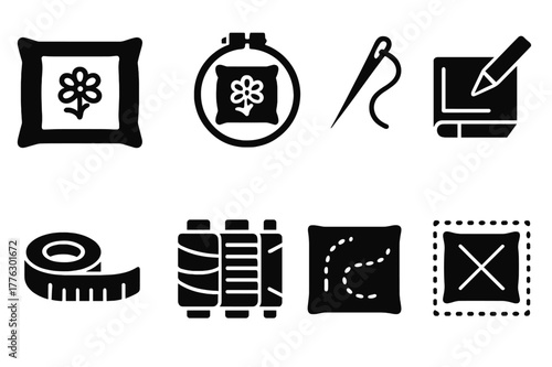 Pillowcase Design Icons. Pillowcase customization. Filled icon set of pillowcase customization: sketch design,