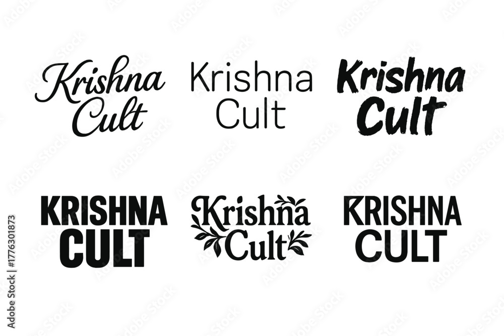 Obraz premium Krishna Cult Lettering. Krishna Cult. Set lettering. harmonious lettering variations of the same emblematic concept, each with different artistic
