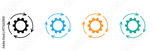 Visualize seamless operations with these vibrant gear cycle icons, perfect for representing workflow, process, and system integration in business.
