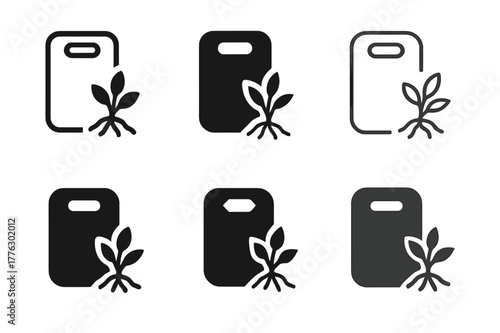 Weed Pulling Logos. Pulling weeds. Set Logo of Pulling weeds: kneeling pad beside pulled weed pile. Icon set. harmonious logo variations of the same emblematic