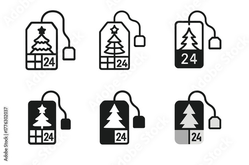 Advent Calendar Logos. Christmas advent calendar ideas. Set Logo of christmas advent calendar ideas: tea bag sampler. Icon set. harmonious logo variations of