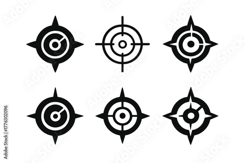 Mentorship Logos Collection. Workplace mentorship and coaching. Set Logo of workplace mentorship and coaching: compass and target representing direction. Icon