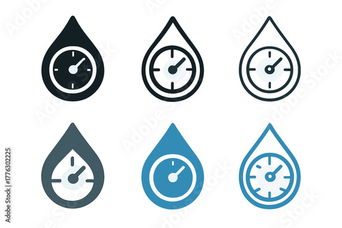 Smart City Logo Set. smart city technologies. Set Logo of smart city technologies: smart water meter droplet dial. Icon set. harmonious logo variations of the