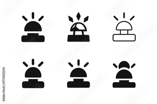 Interactive Lesson Logos. interactive lessons. Set Logo of interactive lessons: Quiz buzzer button. Icon set. harmonious logo variations of the same emblematic