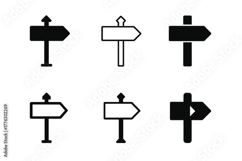 Logo Variations Grid. Shelf talkers and signage. Set Logo of Shelf talkers and signage: wayfinding arrow signboard. Icon set. harmonious logo variations of the