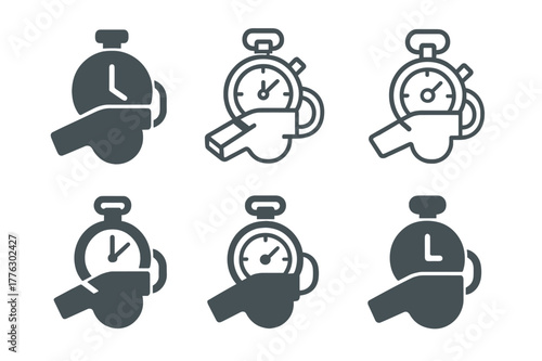 Training Logo Variations. Training for victory. Set Logo of Training for victory: whistle with timing strap. Icon set. harmonious logo variations of the same