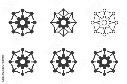 Algorithmic Logo Variations. Recommendation engines. Set Logo of Recommendation engines: algorithm gear inside neural network. Icon set. harmonious logo