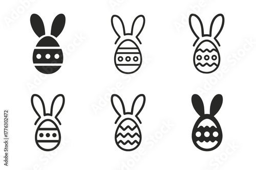 Easter Egg Logos. Decorating Easter eggs as a family. Icon set. Set Logo of decorating Easter eggs as a family: bunny ears and painted egg. harmonious logo