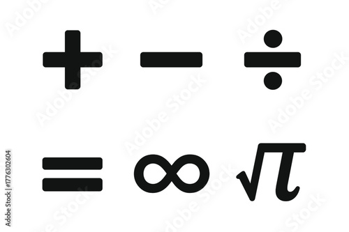 Mathematical Symbols Grid. Math symbols. Filled icon set of math symbols: plus sign, minus sign,