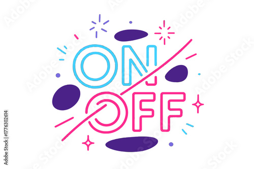 Neon Light Flicker. Neon Flicker. A glowing sign blinks between ?ON? and ?OFF?, thin light trails shimmering in motion. Abstract sparks hover around like